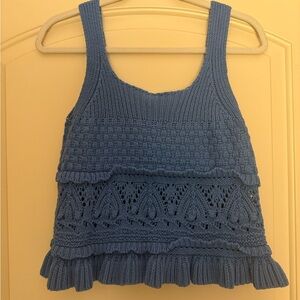 Entro Blue Textured Knit Crop Top